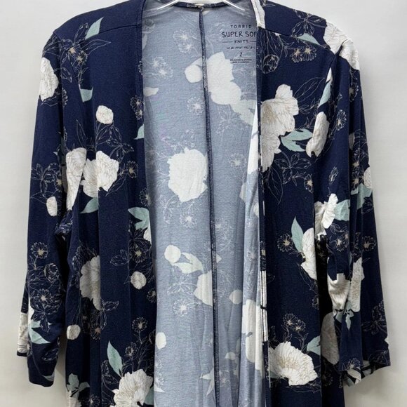 Torrid Women's Size 2 (18/20) Super Soft Open Cardigan Sweater Hi-Lo Floral Blue - Picture 1 of 6